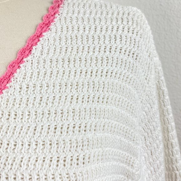 Vintage 90s Sag Harbor Pink Knit Sweater Top 100% Cotton Short Sleeves Spring Lg - Picture 4 of 8